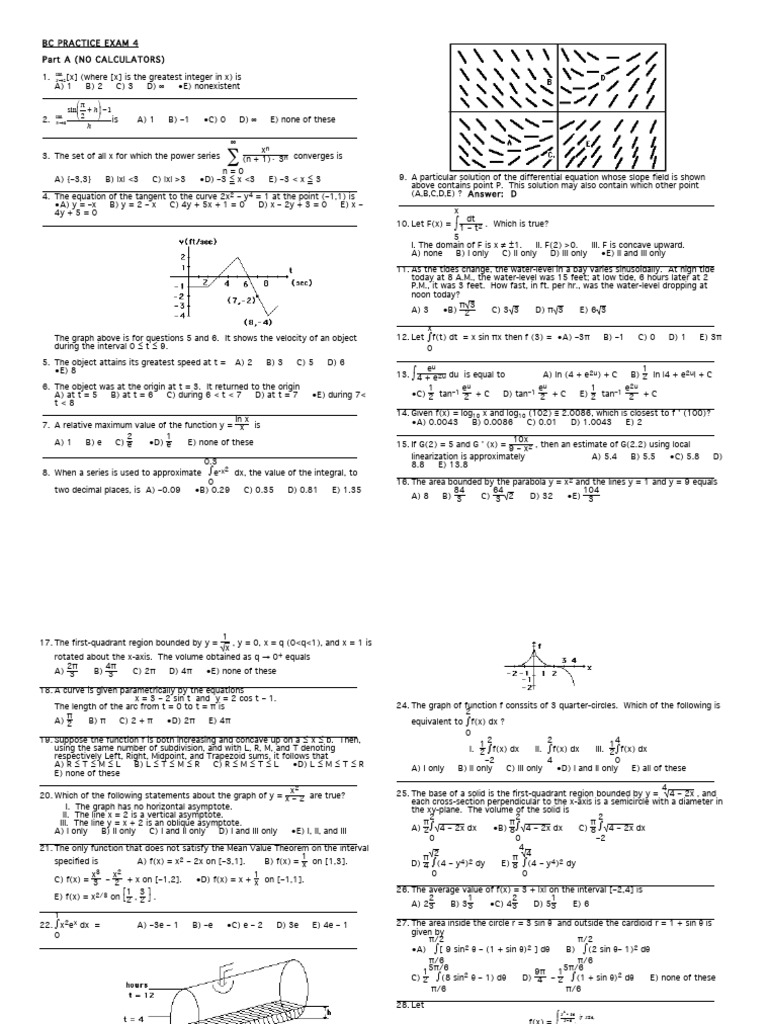 BC Calculus Practice Exam 4 Questions | PDF | Mathematics