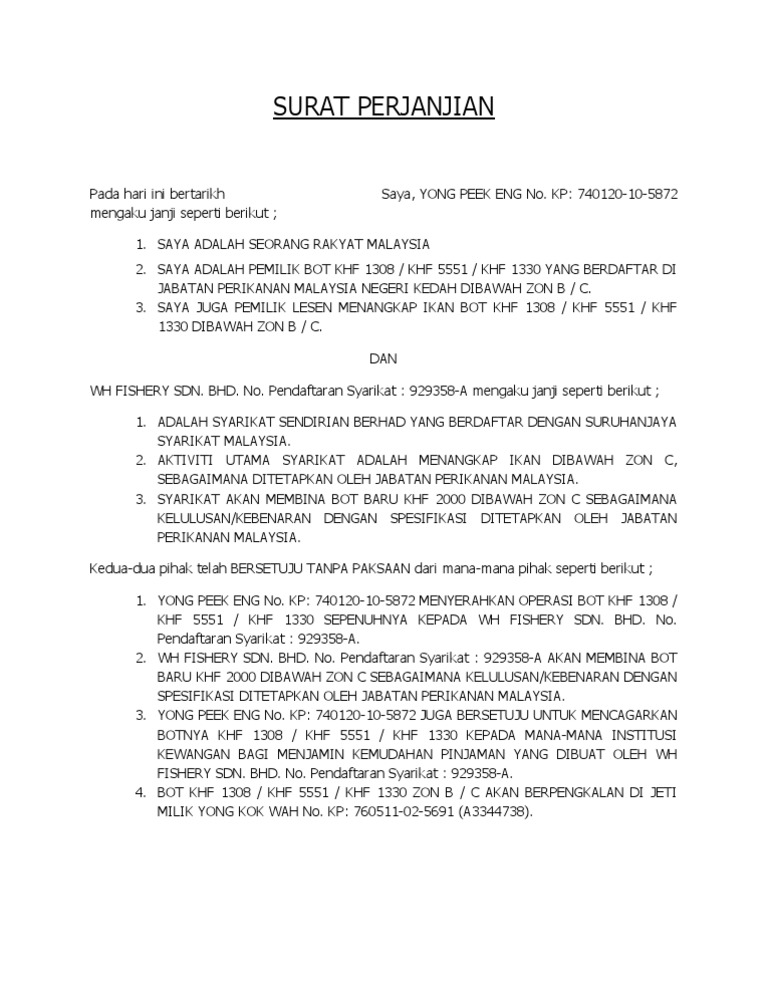 Surat Perjanjian Yong Peek Eng  PDF