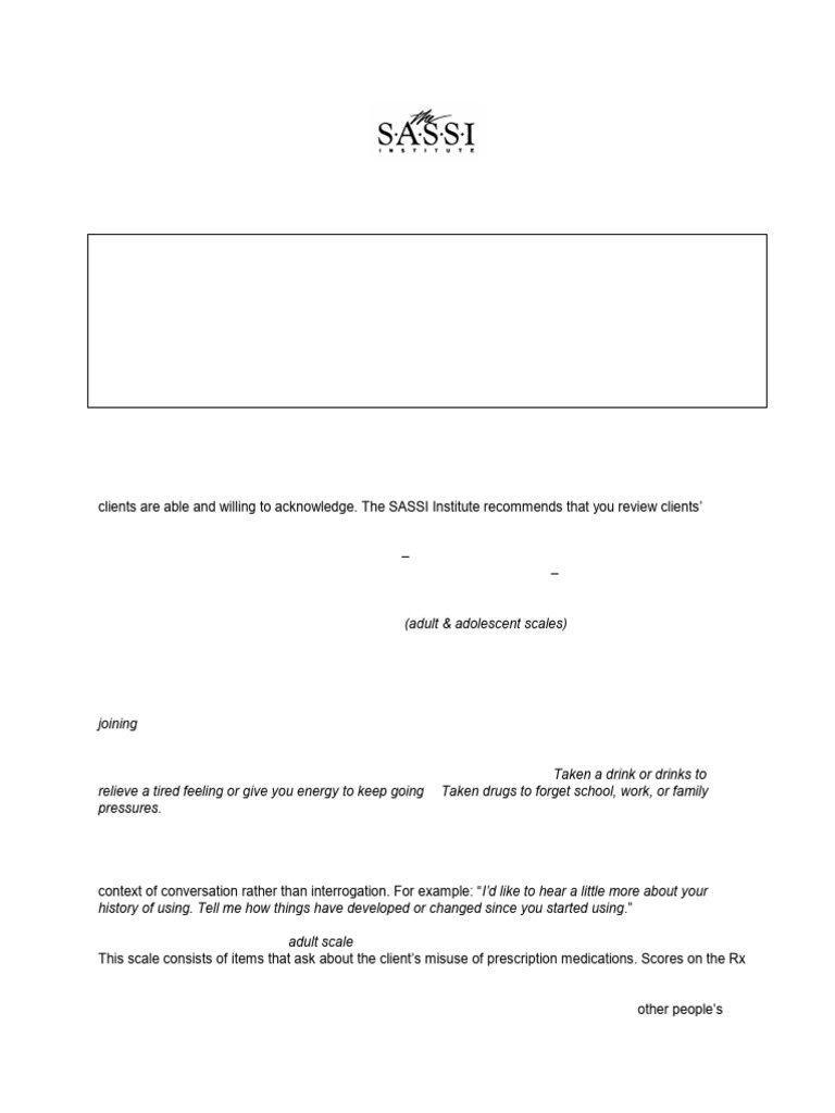 SASSI-4 Clinical Feedback Guide | PDF | Substance Abuse | Adolescence