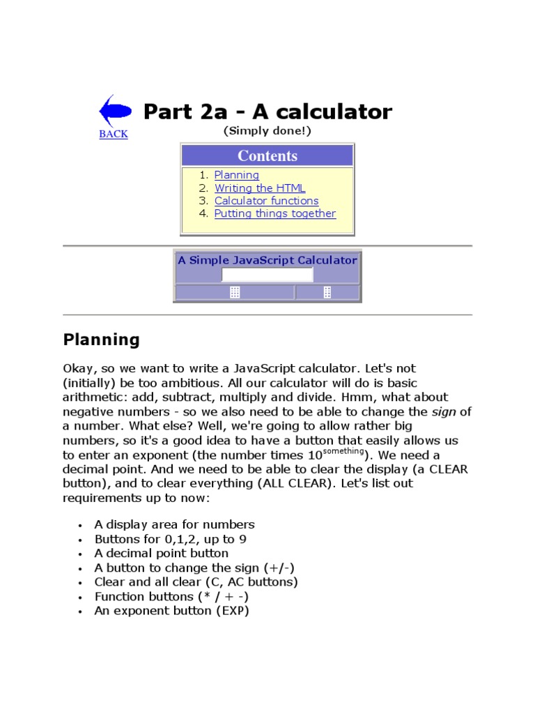 Part 2a - A Calculator: Planning | PDF | Java Script | Calculator