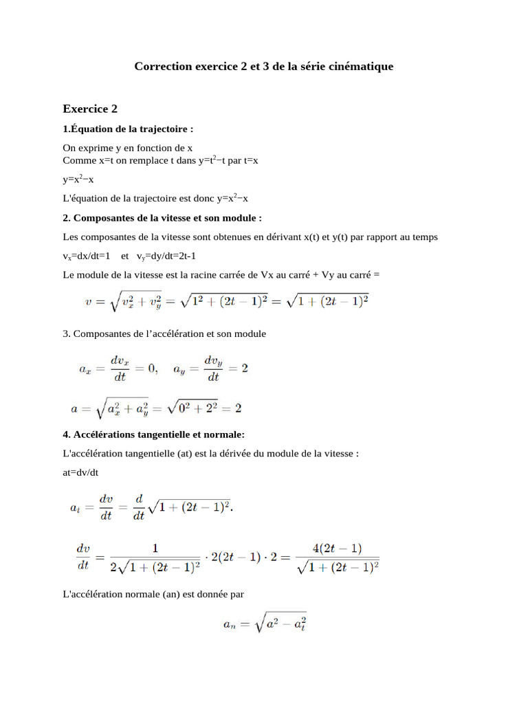 Correction de l'exercice 2 en cinématique | PDF