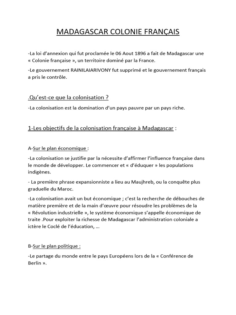 La colonisation française à Madagascar | PDF | Madagascar | Colonisation