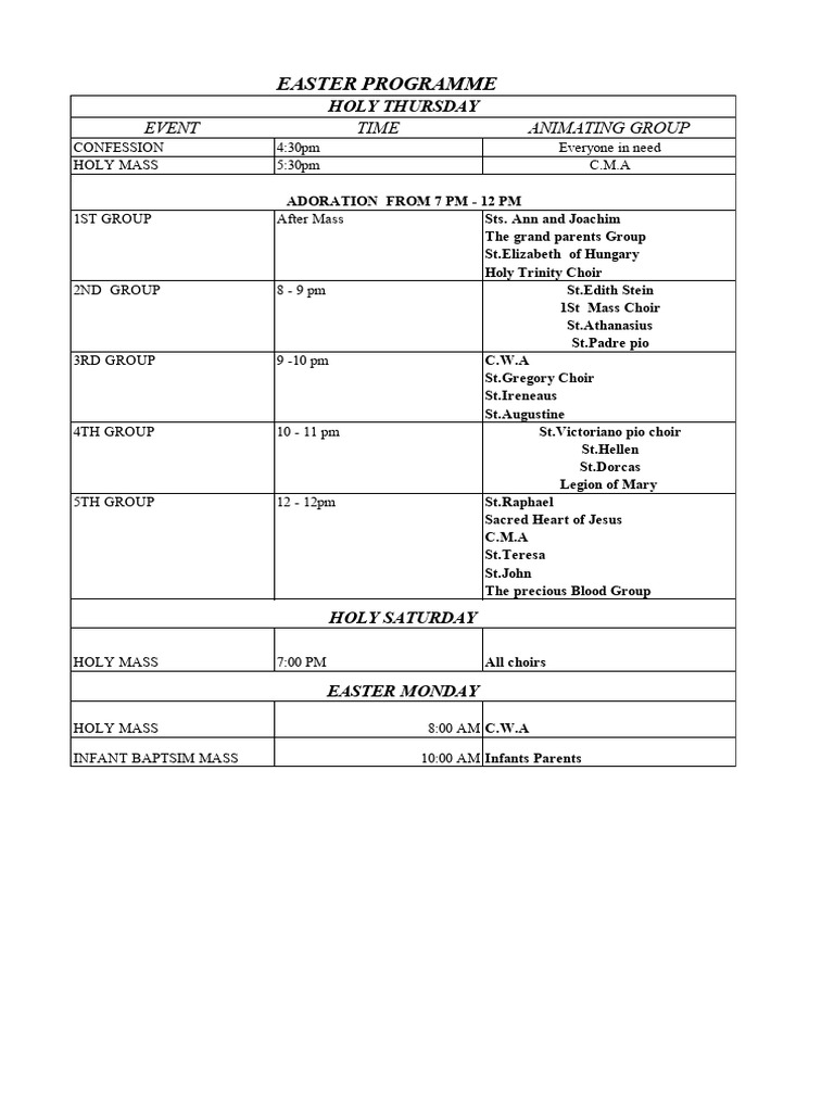 Easter Programme Schedule 2023 | PDF