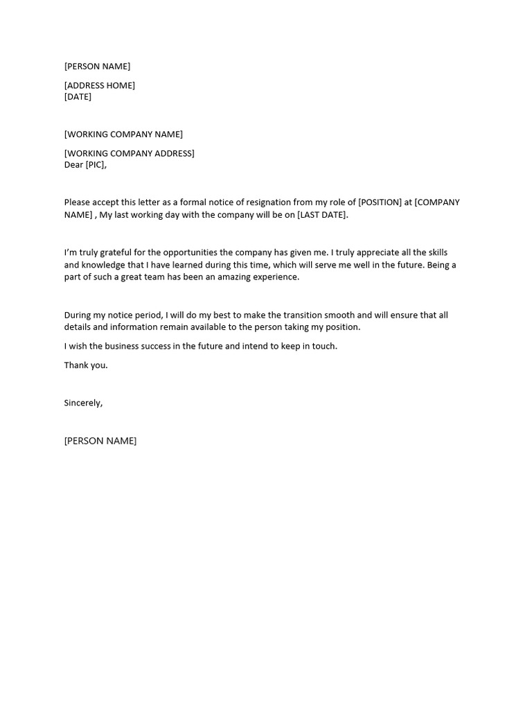 Formal Resignation Letter Template | PDF