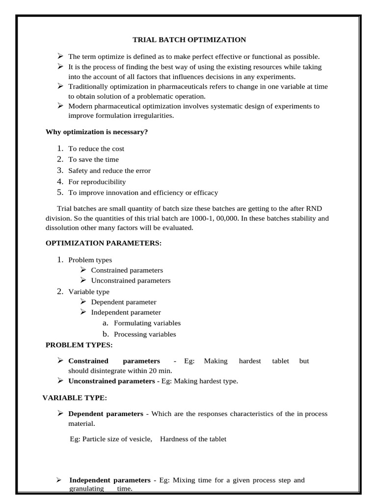 Trial Batch Optimization in Pharma | PDF