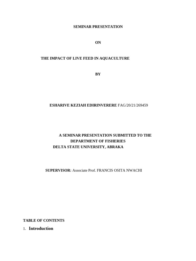 Final Formatted Seminar Presentation | PDF | Aquaculture | Nutrients
