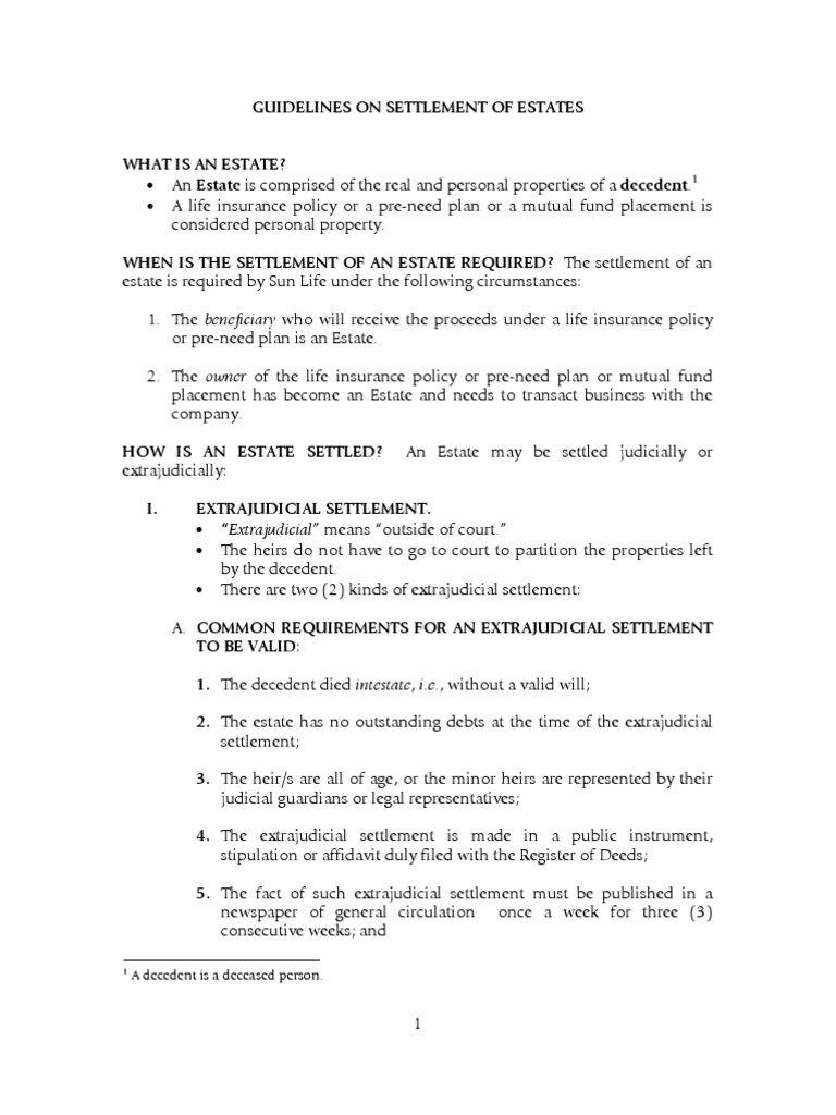 Estate Settlement Guidelines Probate Deed