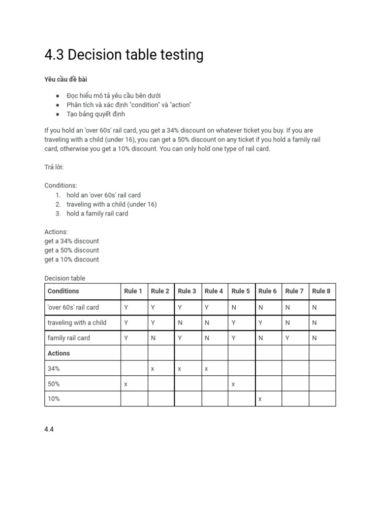 4.3 Decision table testing: Yêu cầu đề bài | PDF