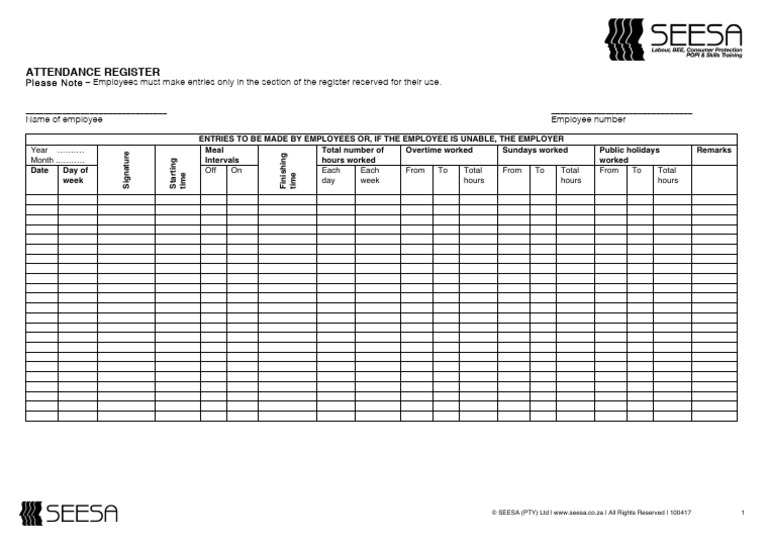 Employee Attendance Record Template | PDF