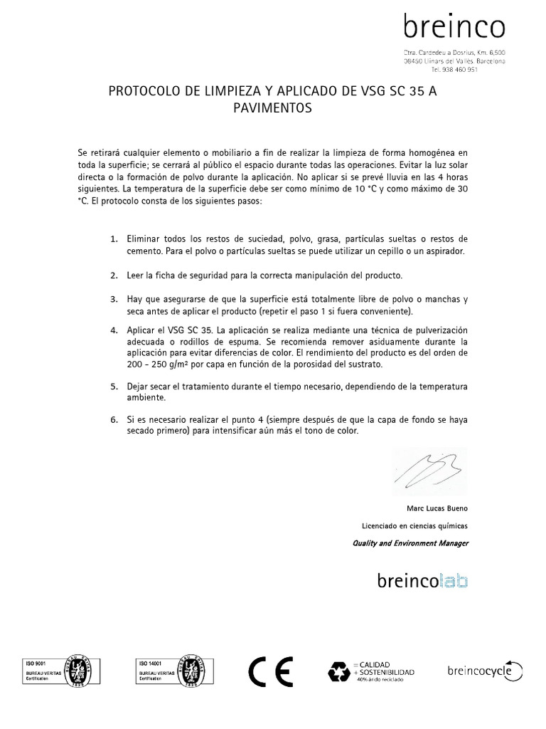PROTOCOLO DE LIMPIEZA Y TRATAMIENTO CON VSG SC 35 | PDF