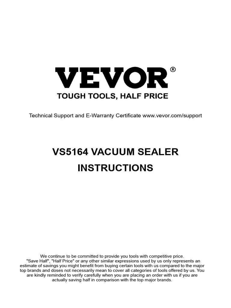VEVOR VS5164 Vacuum Sealer Manual | PDF | Shelf Life | Food Storage