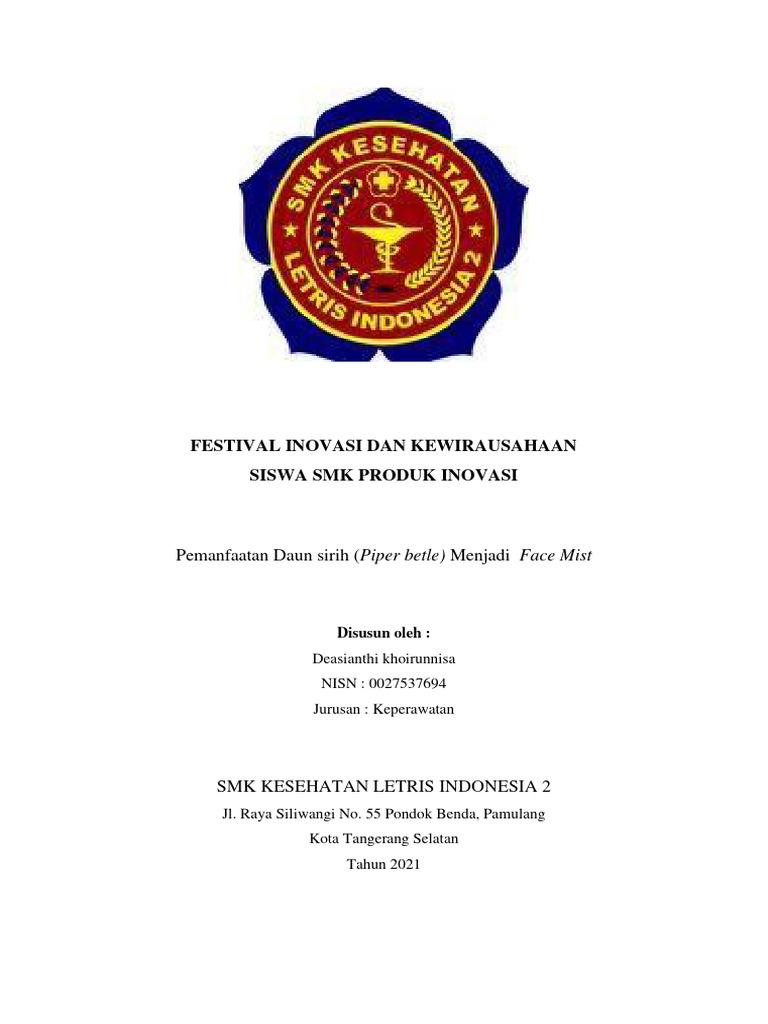 Inovasi Face Mist Daun Sirih SMK Letris | PDF