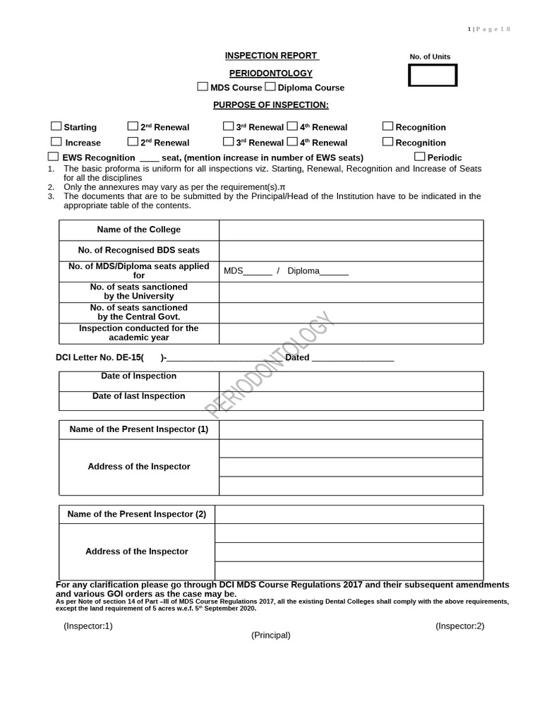 DCI MDS Course Inspection Guidelines 2017 | PDF | Dental Implant ...