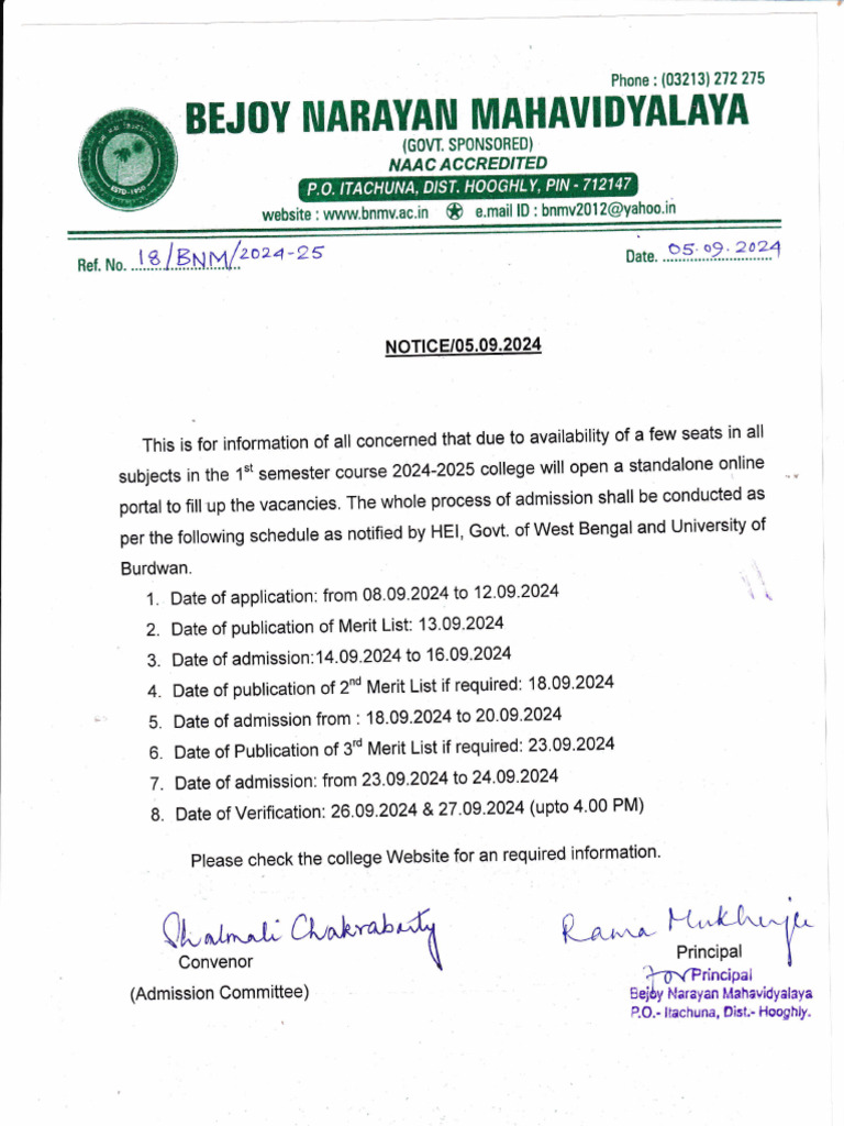 Admission Notice for 2024-2025 | PDF