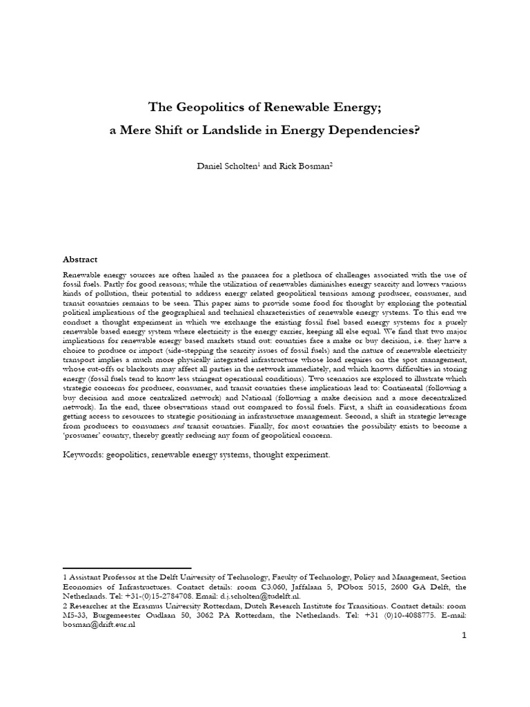 The Geopolitics of Renewable Energy | PDF | Renewable Energy | Solar Power