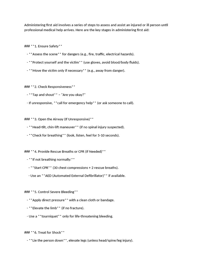 Stages in First Aid | PDF