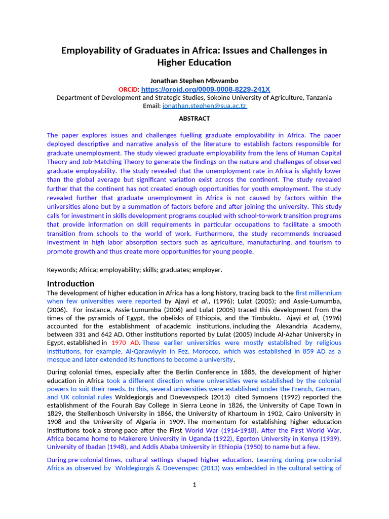 Graduate Employability Challenges in Africa | PDF | Employment ...