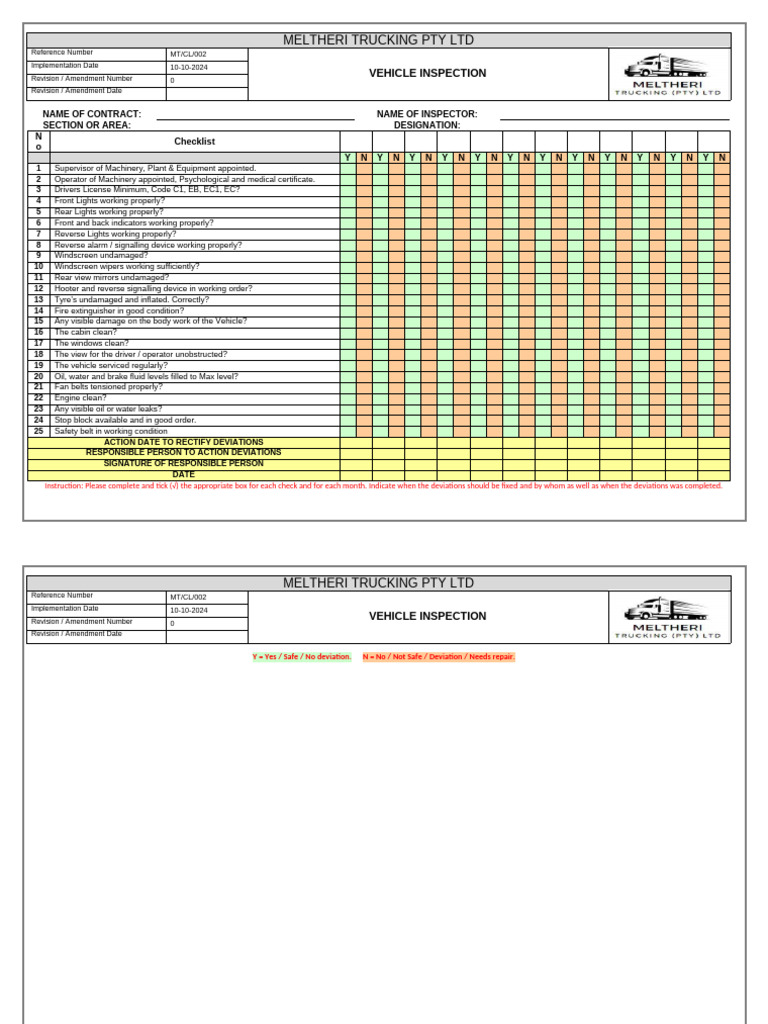 Daily Vehicle Inspection Checklist | PDF | Vehicles | Land Transport