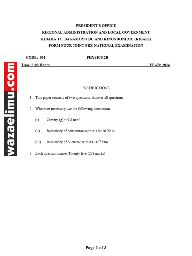 Physics 2B Practical Exam 2024 | PDF | Electrical Engineering | Electricity