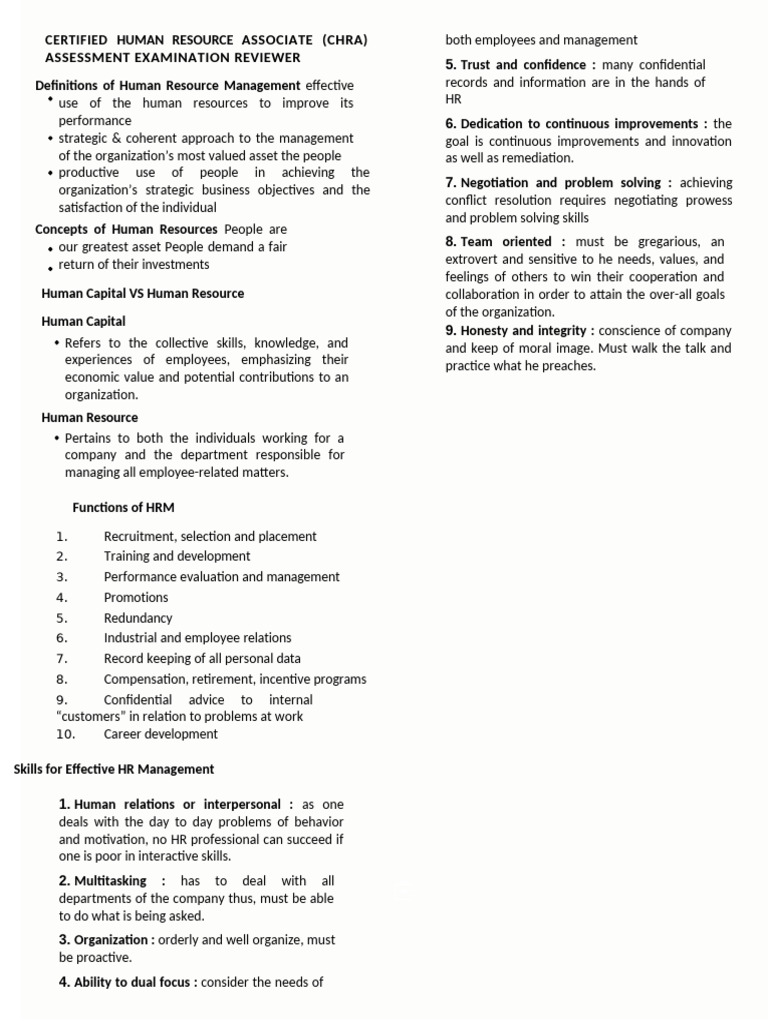 CHRA Assessment Exam Review Guide | PDF | Human Resources | Recruitment