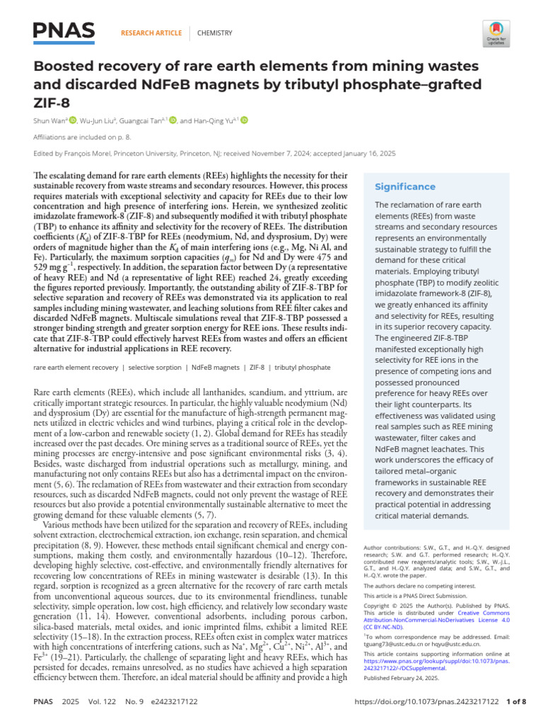 Enhanced REE Recovery Using ZIF-8-TBP | PDF | Adsorption | Physical ...