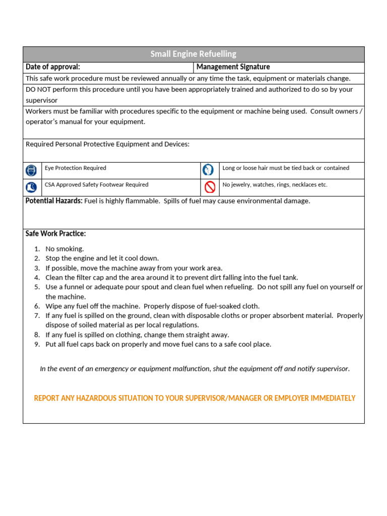 Safe Refueling Procedures for Small Engines | PDF