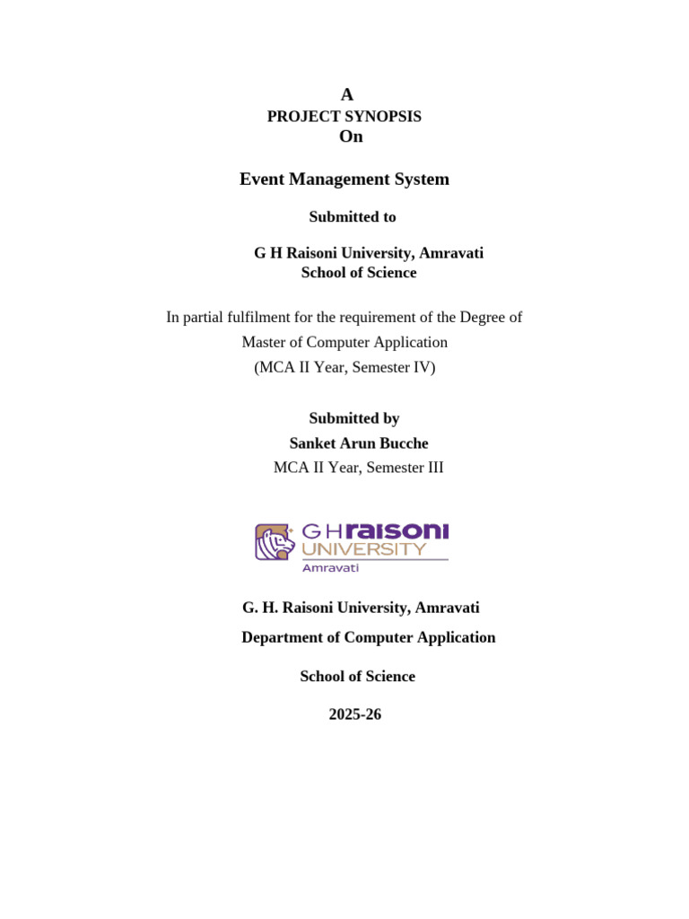 Event Management System Synopsis | PDF