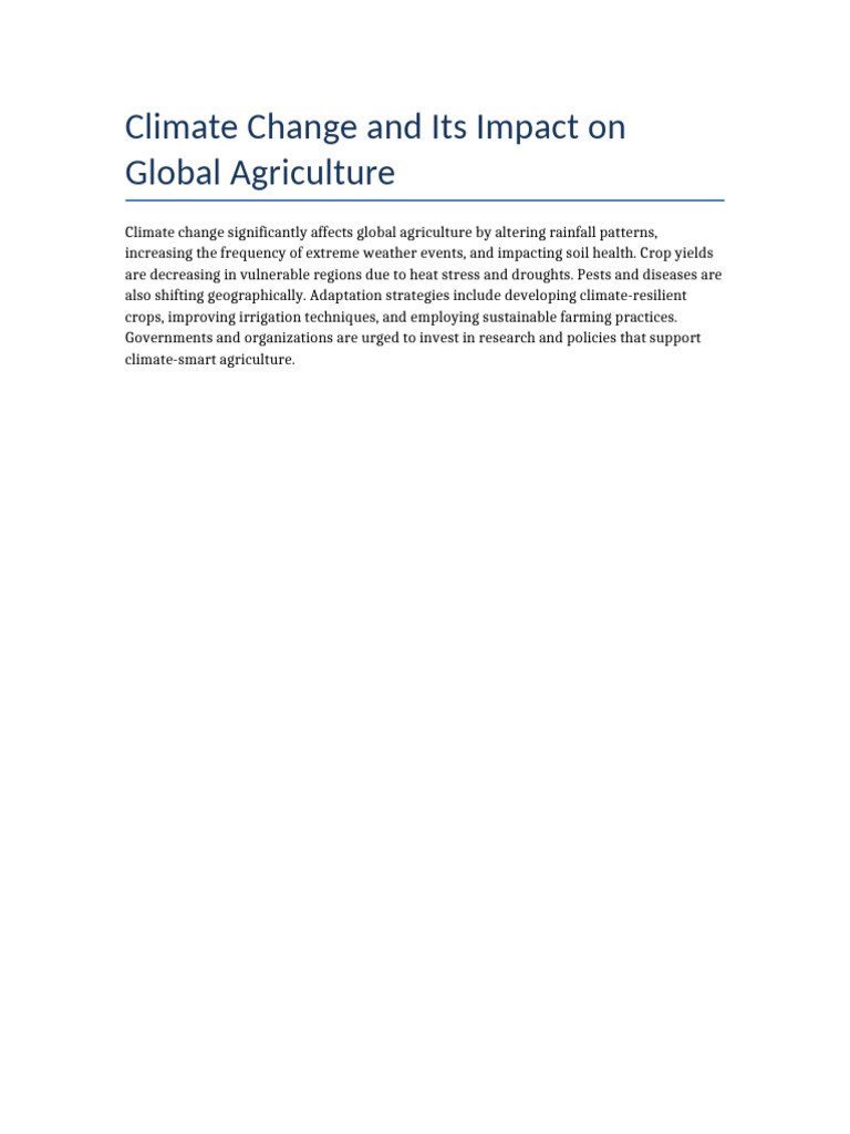 Climate Change and Its Impact On Global Agriculture | PDF