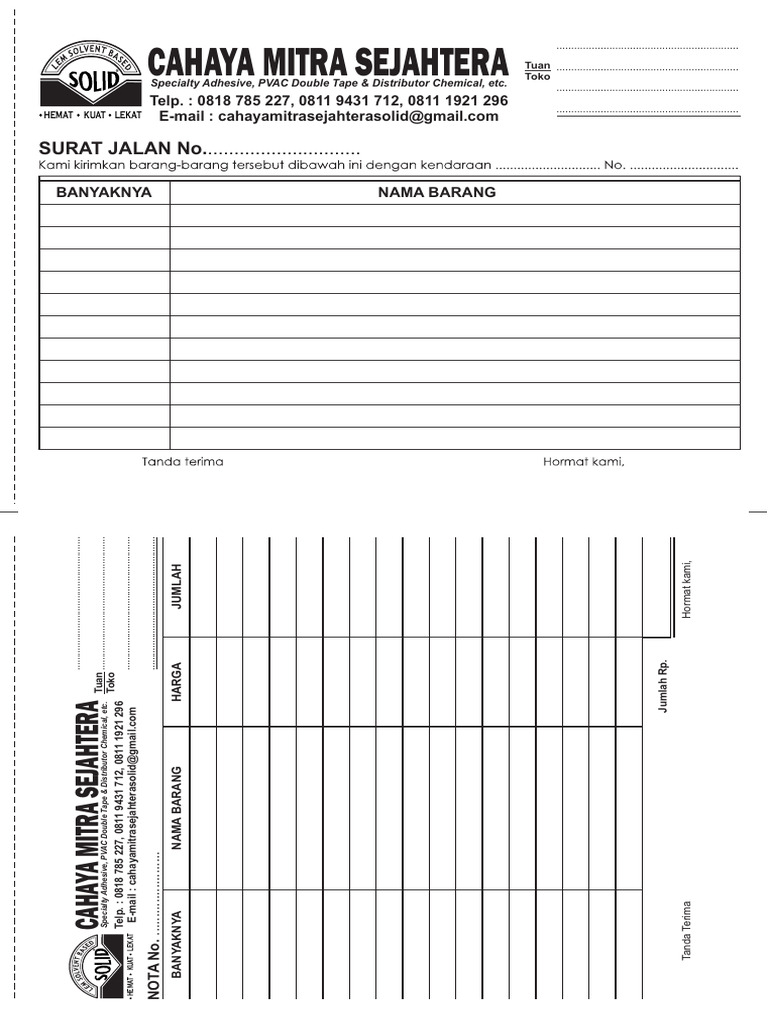Surat Jalan dan Nota Penjualan Adhesif | PDF