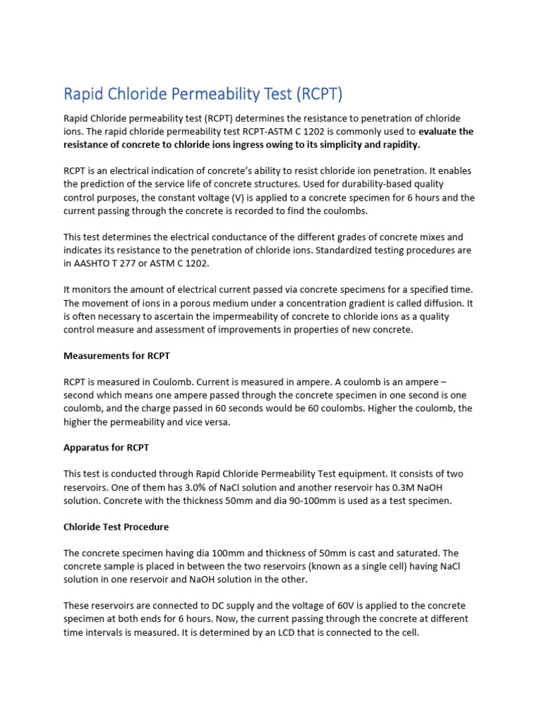 RCPT: Concrete Chloride Permeability Test | PDF | Electricity | Applied ...