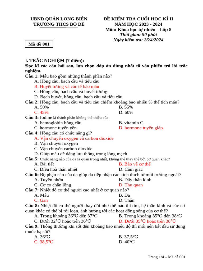 De Cuoi Ki 2 KHTN 8 23 24 - 105202415 | PDF