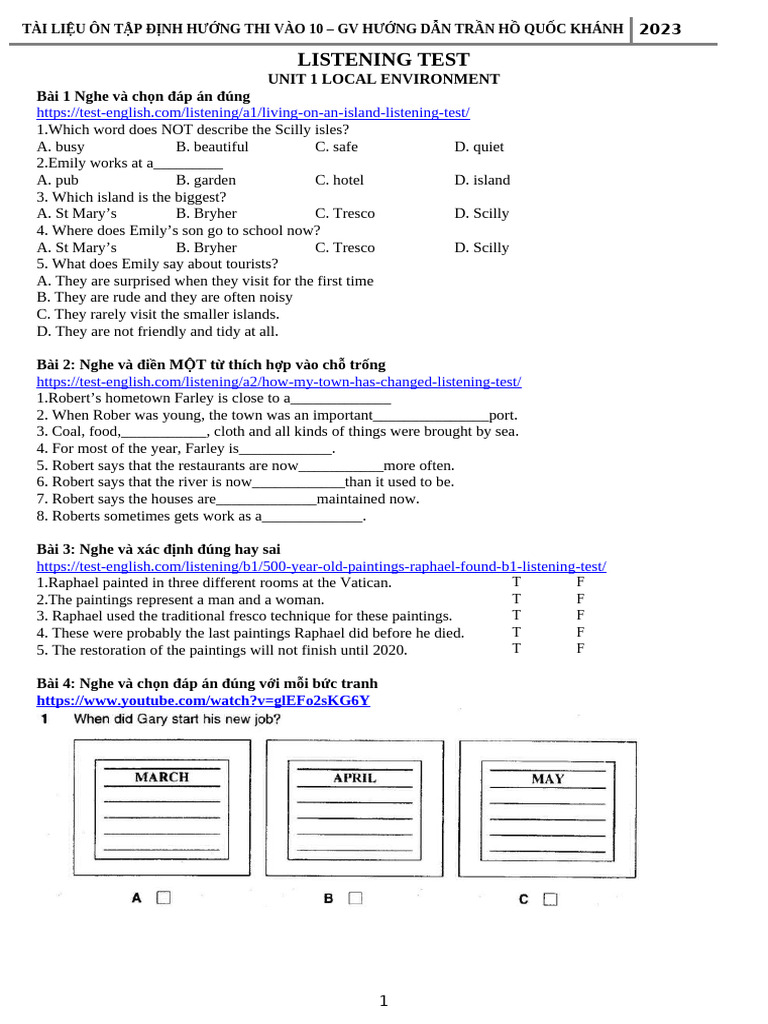 Listening Test Unit 1: Local Environment | PDF