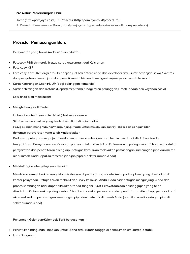 Syarat dan Prosedur Pasang Baru PDAM | PDF