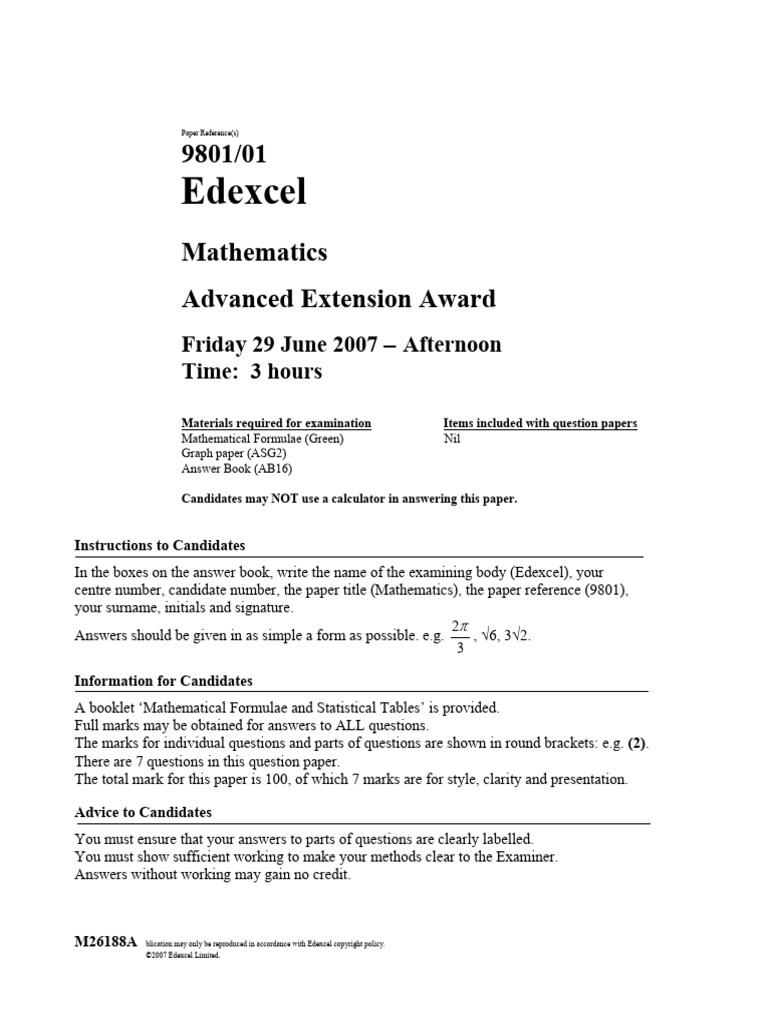 AEA Mathematics Paper June 2007 | PDF | Area | Mathematical Concepts