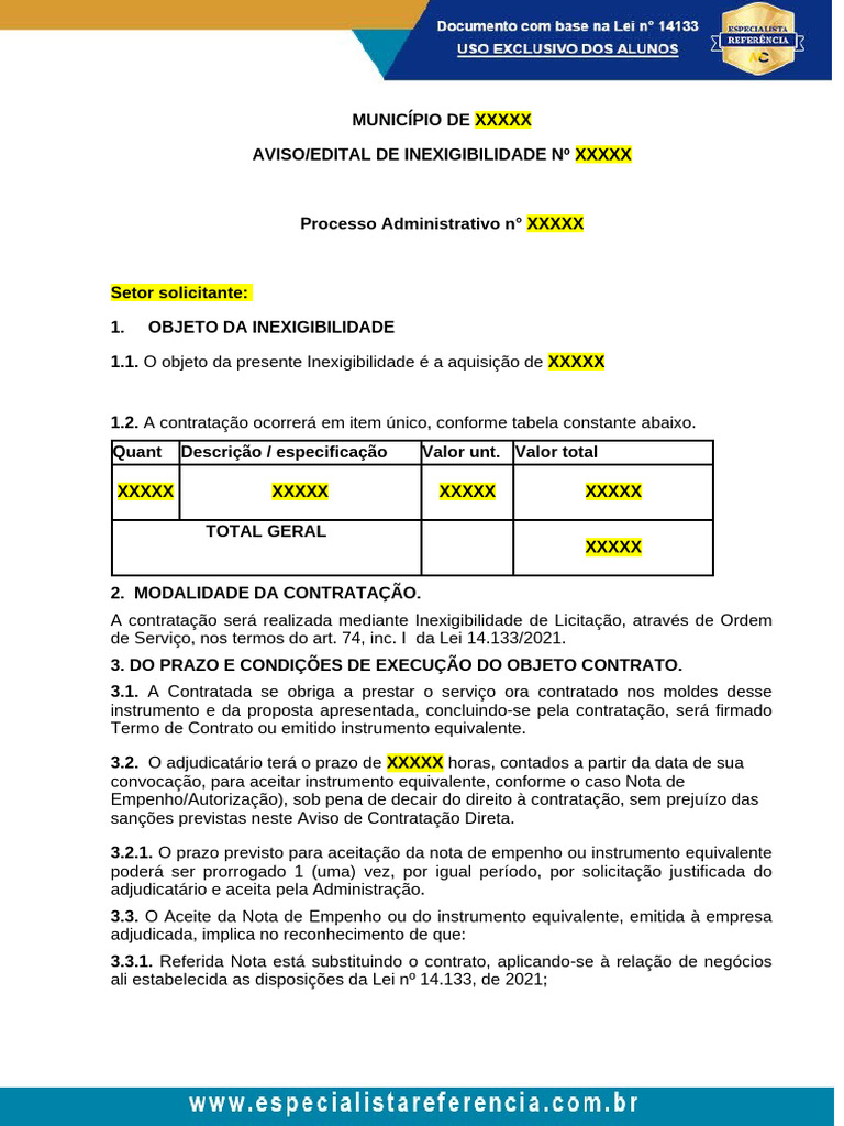 Inexigibilidade de Licitação para Aquisição | PDF | Contabilidade ...