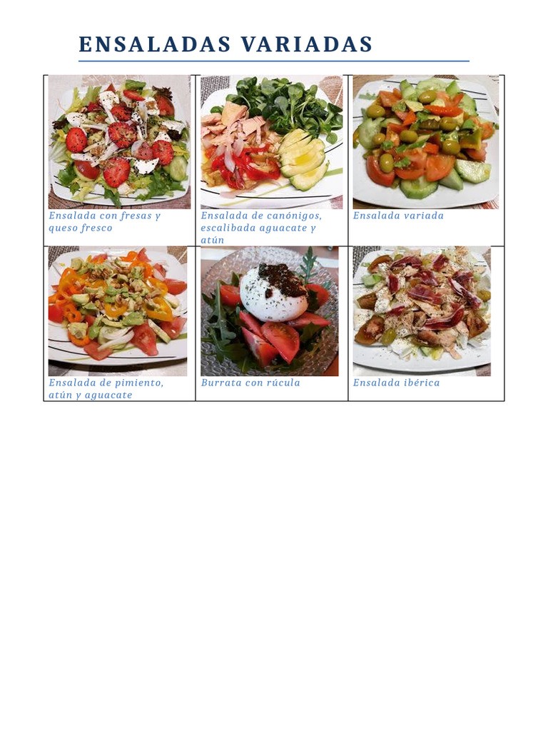 Recetas de Ensaladas Variadas y Saludables | PDF | ensalada | Cocina