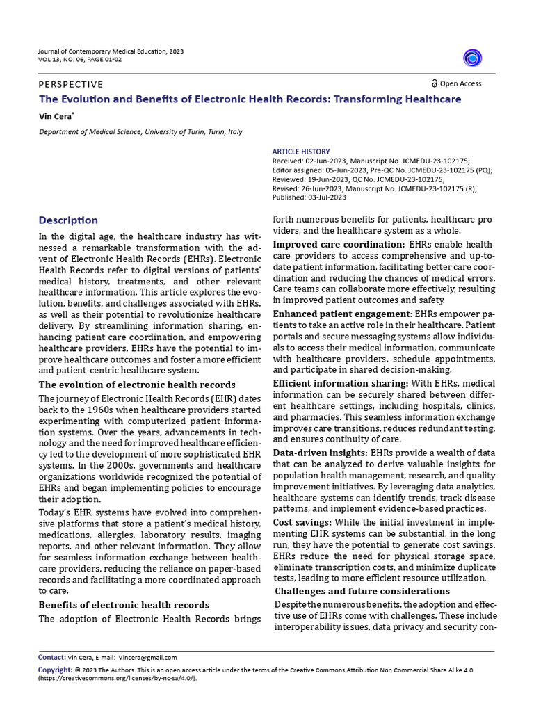Evolution and Benefits of EHRs | PDF | Electronic Health Record ...