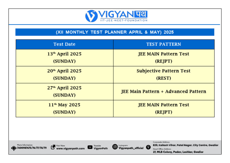 Monthly Planner Test Schedule | PDF