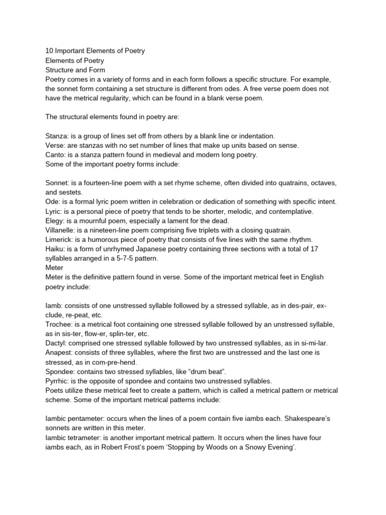 Key Elements of Poetry Explained | PDF | Poetry | Metre (Poetry)