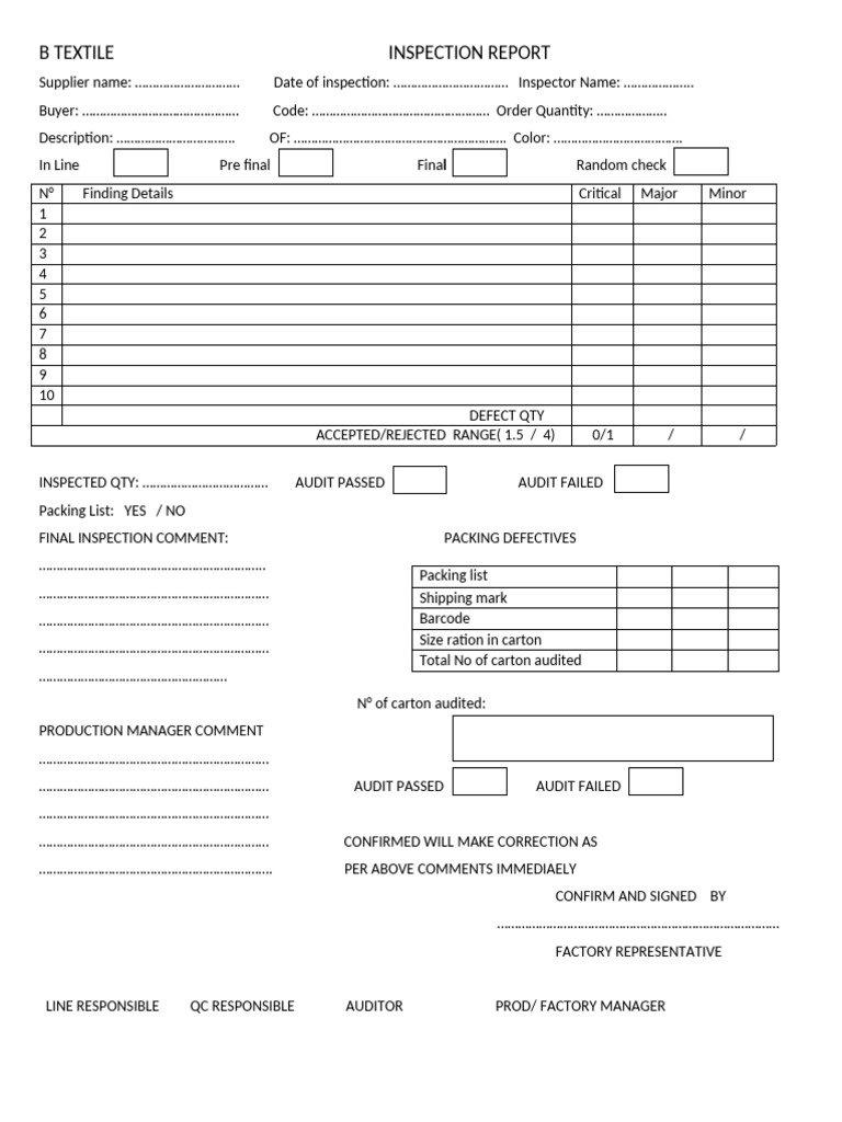 Textile Inspection Report Summary | PDF