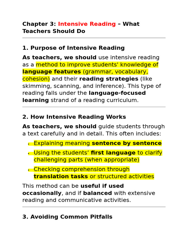Intensive Reading Strategies for Teachers | PDF | Reading Comprehension ...