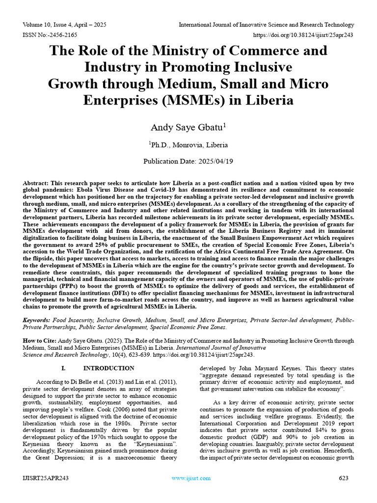 MSMEs and Inclusive Growth in Liberia | PDF | Small And Medium Sized ...