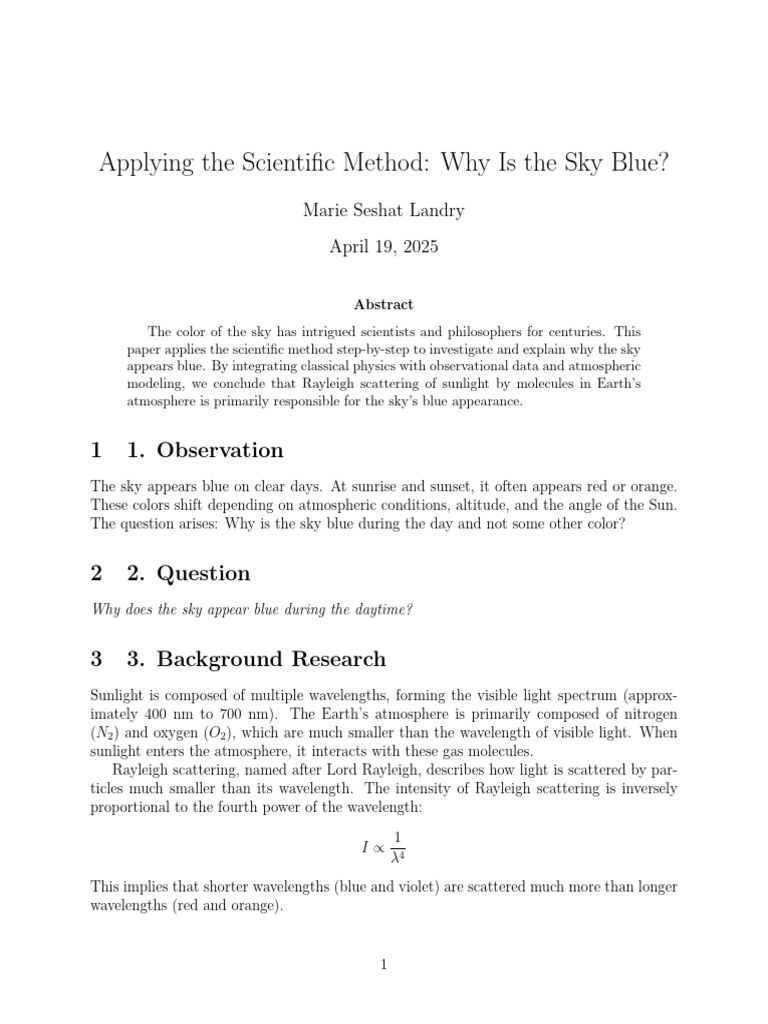 Why Is the Sky Blue? Scientific Explanation | PDF | Sky | Scattering
