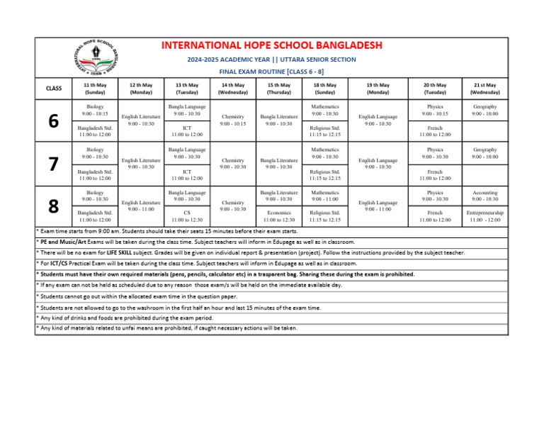 Final Exam Routine 24-25 | PDF