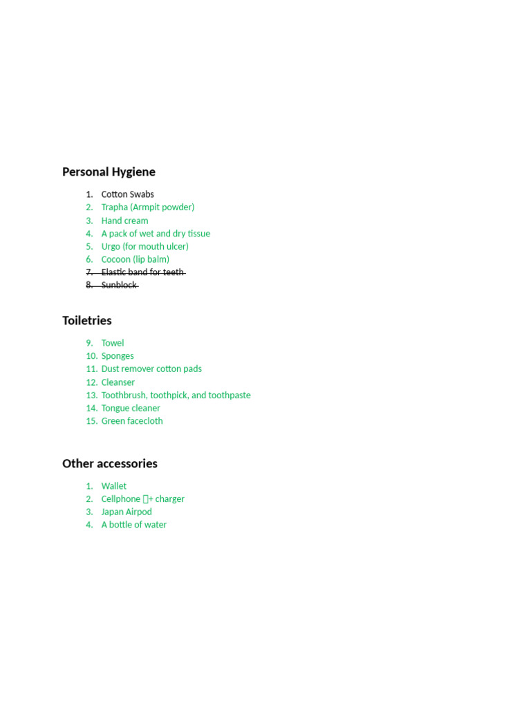 Essential Personal Hygiene Checklist | PDF