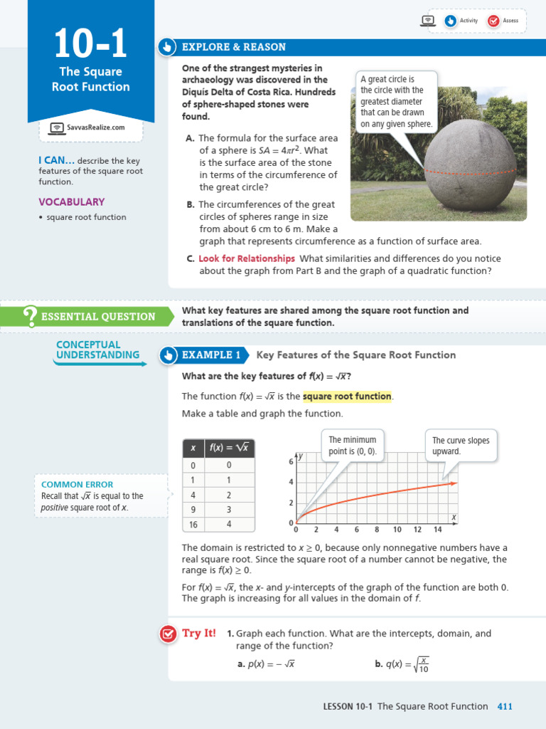 Key Features of the Square Root Function | PDF | Function (Mathematics ...