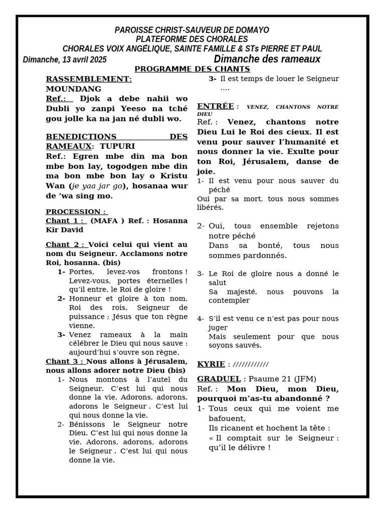 Chants pour le Dimanche des Rameaux 2025 | PDF | Liturgie et culte ...