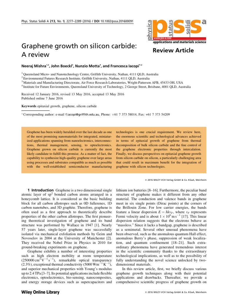 Epitaxial Graphene on Silicon Carbide Review | PDF | Graphene ...