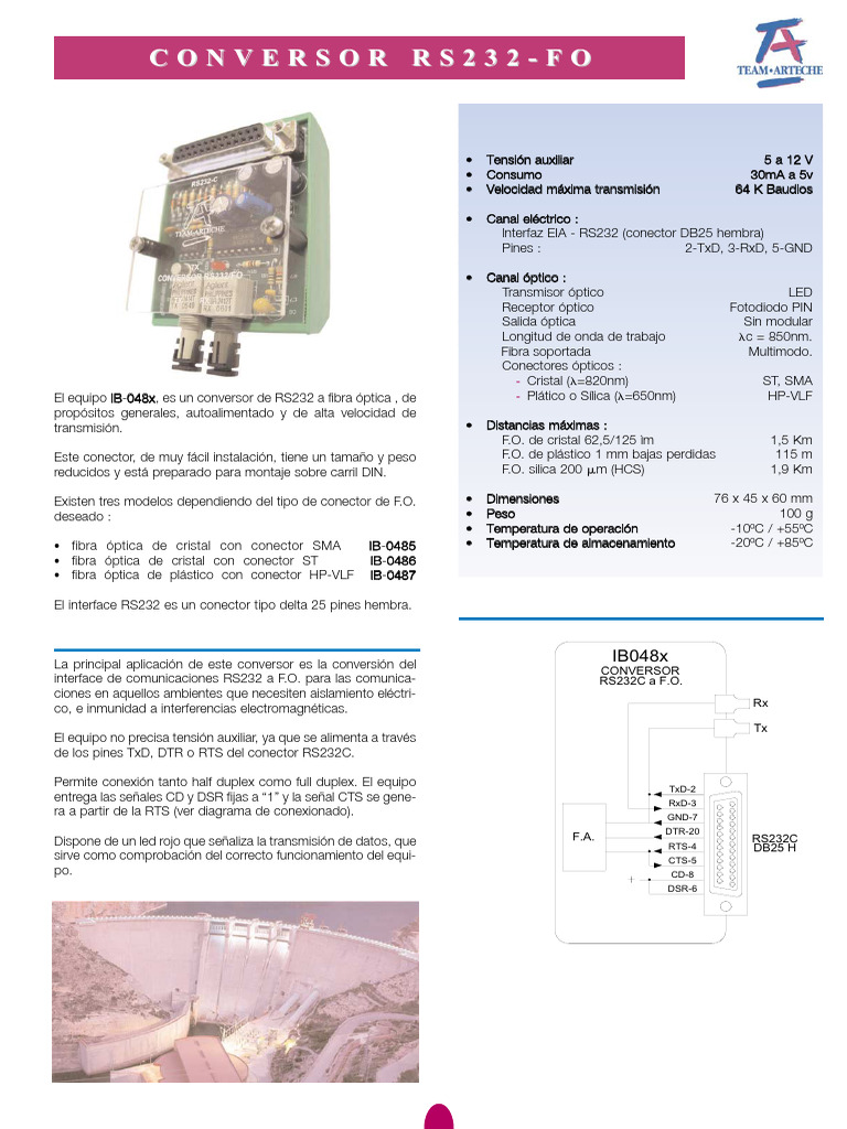 Conversor RS232 a Fibra Óptica IB-048x | PDF | Fibra óptica | Bienes ...