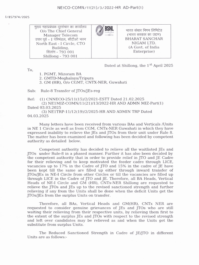 LTR To All Units BAs Reg Rule 8 Transfer 01.04.2025 | PDF